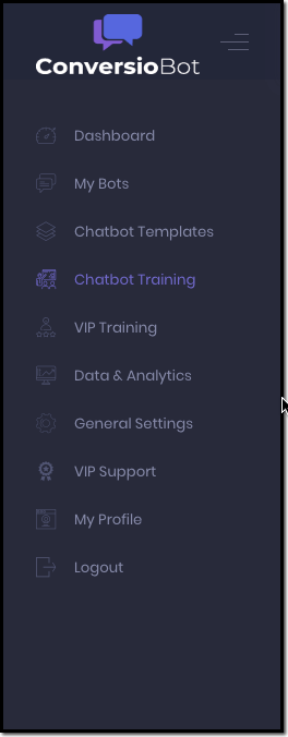 Conversiobot menu in the member's area