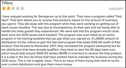 SeneGence complaint from a customer