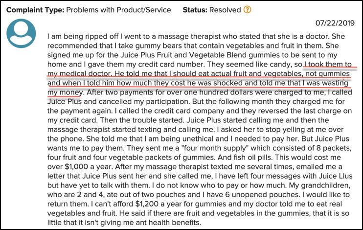 Juice Plus+ Complaint