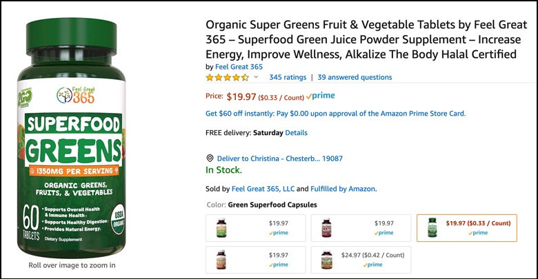 Supergreens tablet is less expensive than Juice Plus+