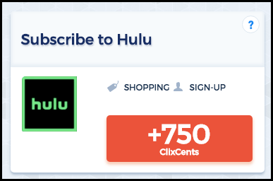 Join Hulu and earn ClixCents
