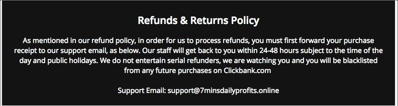 7 Minutes Daly Profits refund policy is shady