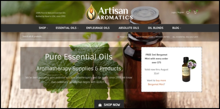 Artisan Aromatics homepage.
